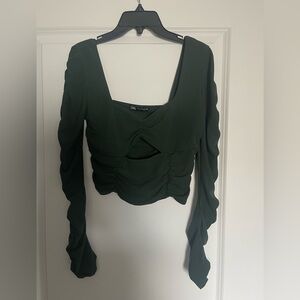 Zara Women's Dark Green Ruched Top sz M